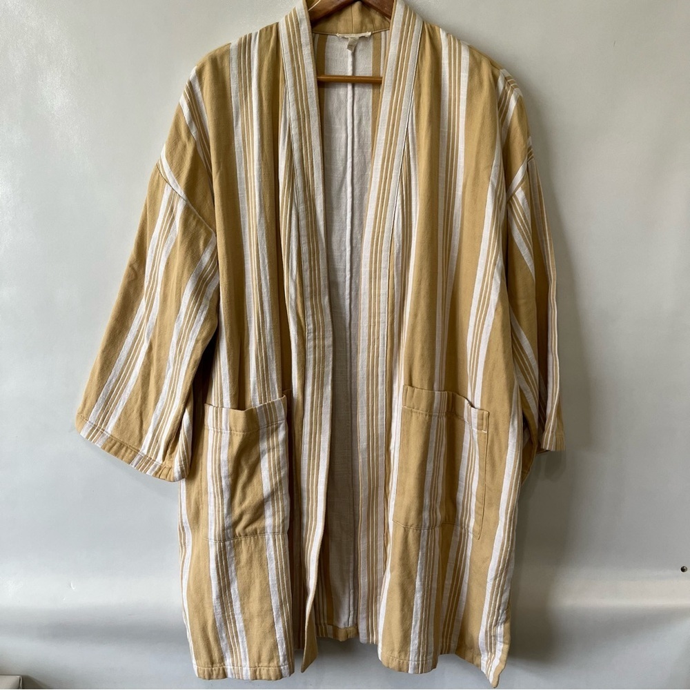 Eileen Fisher Reed White Stripe Kimono Duster Robe Coat